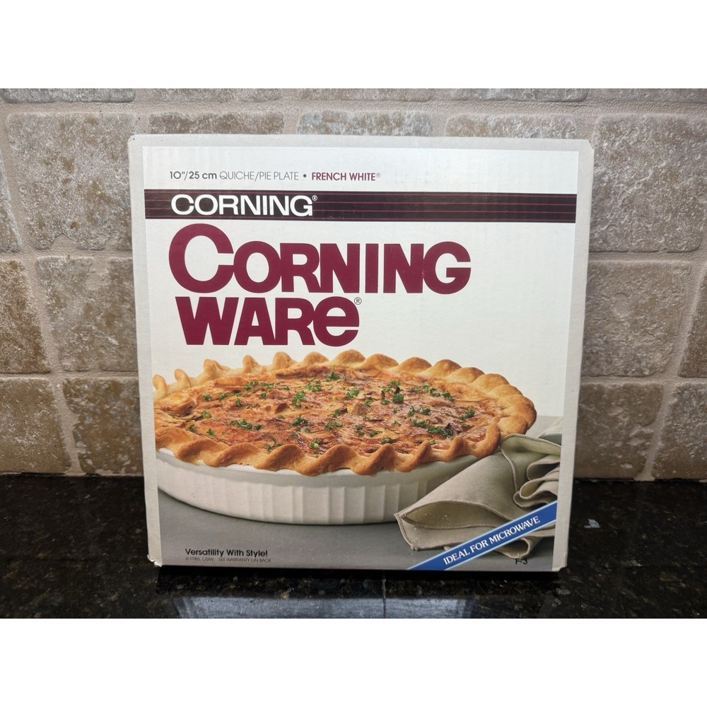 Vtg Corning Ware 10" Quiche Pie Plate French White  1986 New Sealed Box